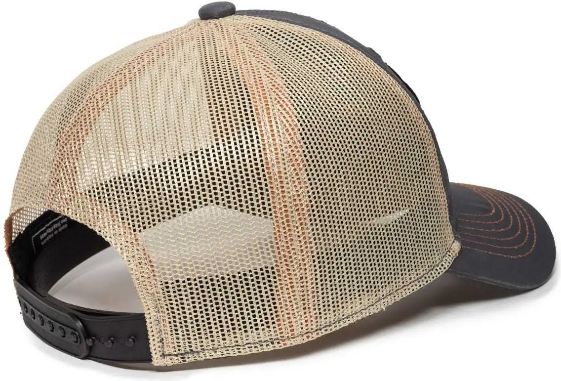OC Sports TRU03A Weathered Cotton Mesh Back Cap - Dark Gray Beige - Gray Khaki / 6 7/8’’ - 7 1/2’’