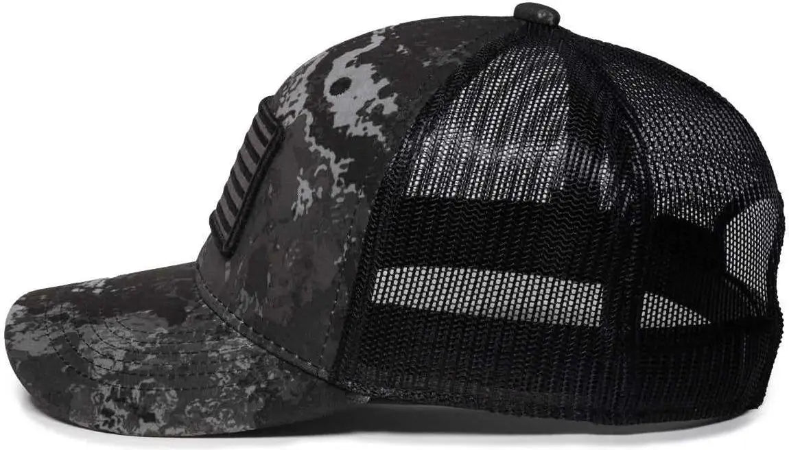 OC Sports USA-170 Polyester Camo Mesh Back Cap - Veil Tac-Black Black - Veil Black / 6 7/8’’ - 7 1/2’’