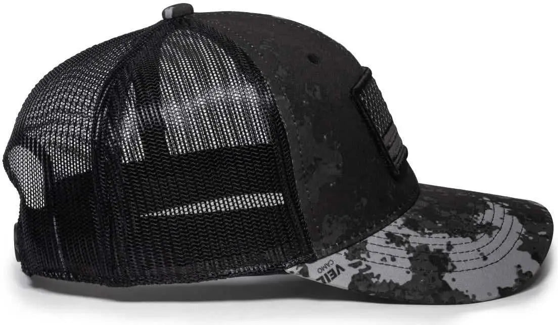 OC Sports USA-170 Polyester Camo Mesh Back Cap - Veil Tac-Black Black - Veil Black / 6 7/8’’ - 7 1/2’’