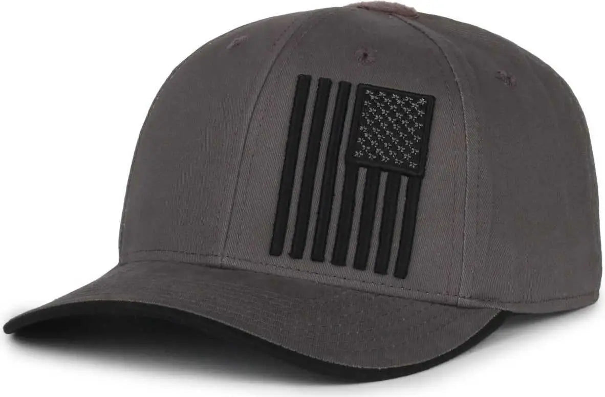 OC Sports USA-180 Mid Crown Structured Flag Cap - Charcoal - Dark Gray / 6 7/8’’ - 7 1/2’’