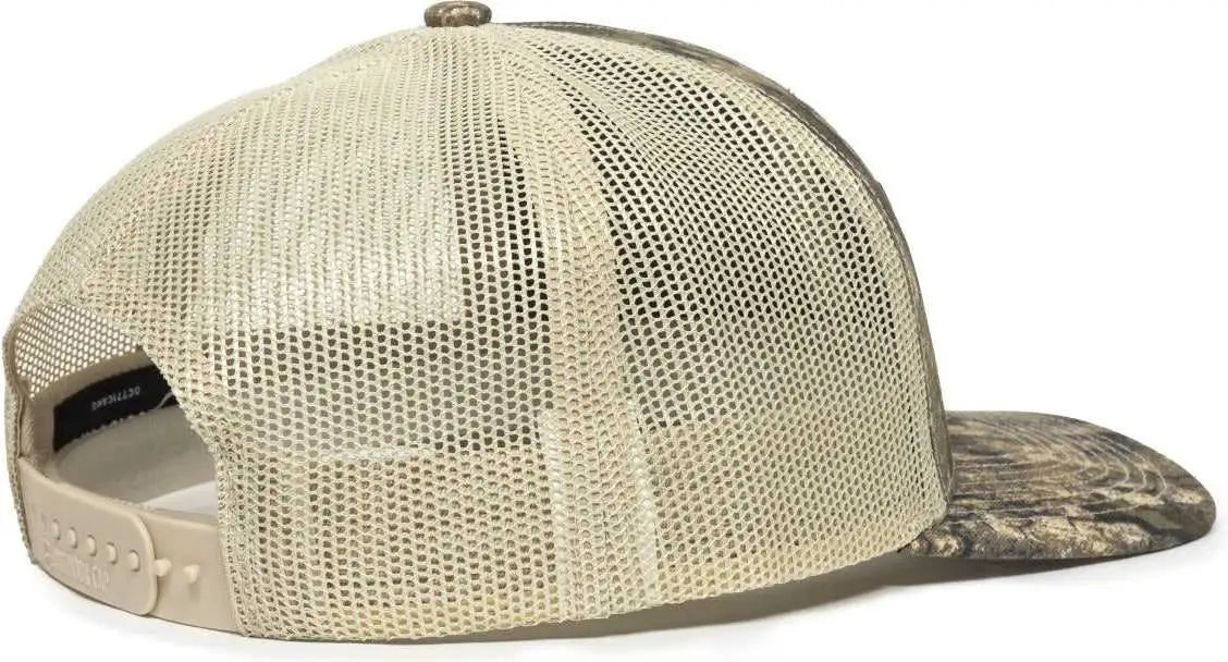 OC Sports USA771CAMO American Flag Leather Patch Cap - Realtree Timber Tan - Realtree Tan / 6 7/8’’ - 7 1/2’’