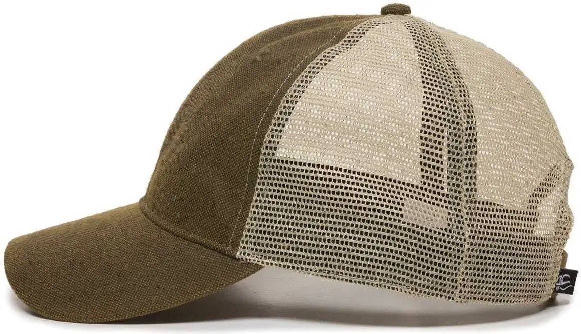OC Sports WCV-100M Adjustable Mesh Back Weathered Look Cap - Brown Khaki - Brown Khaki / 6 7/8’’ - 7 1/2’’