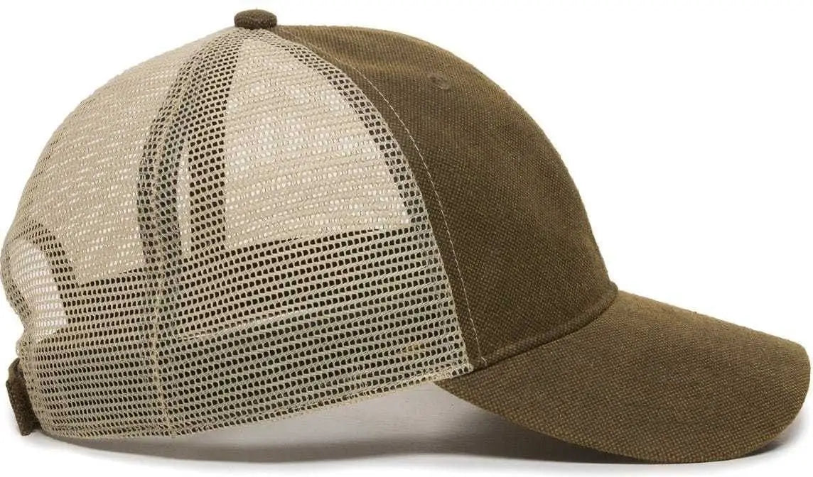 OC Sports WCV-100M Adjustable Mesh Back Weathered Look Cap - Brown Khaki - Brown Khaki / 6 7/8’’ - 7 1/2’’