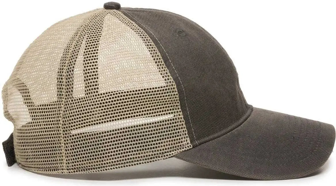 OC Sports WCV-100M Adjustable Mesh Back Weathered Look Cap - Charcoal Khaki - Dark Gray Khaki / 6 7/8’’ - 7 1/2’’