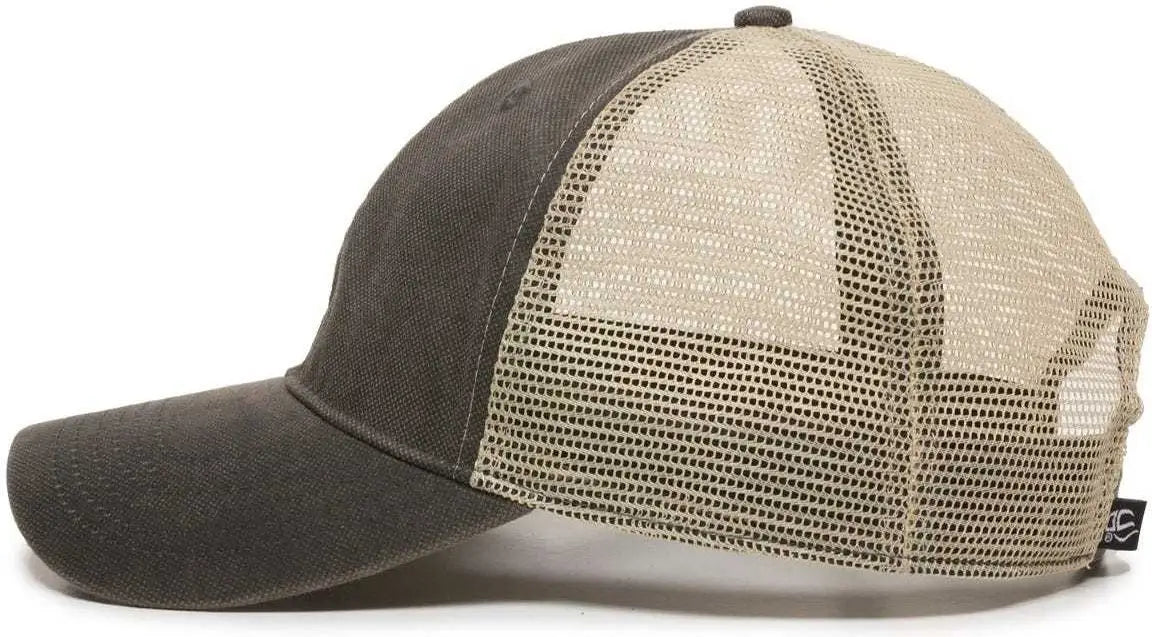 OC Sports WCV-100M Adjustable Mesh Back Weathered Look Cap - Charcoal Khaki - Dark Gray Khaki / 6 7/8’’ - 7 1/2’’