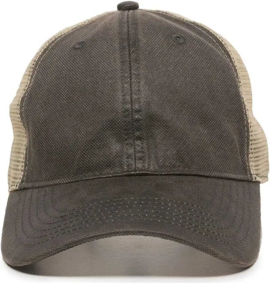 OC Sports WCV-100M Adjustable Mesh Back Weathered Look Cap - Charcoal Khaki - Dark Gray Khaki / 6 7/8’’ - 7 1/2’’