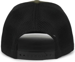 OC Sports WRA-103 Wranger Leather Patch Trucker Cap - Loden Black - Black / OSFM