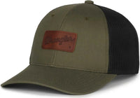 OC Sports WRA-103 Wranger Leather Patch Trucker Cap - Loden Black - Black / OSFM