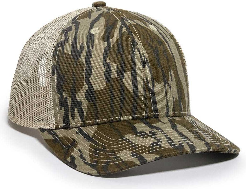 OC Sports OC771CAMO Adjustable Mesh Back Cap - Mossy Oak Original Bottomland Tan - HIT a Double - 1