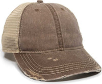 OC Sports OC801 Washed Adjustable Tea-Stained Mesh Back Panels Cap - Brown Tea Stain | HIT a Double