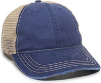 OC Sports OC801 Washed Adjustable Tea-Stained Mesh Back Panels Cap - Navy Tea Stain | HIT a Double