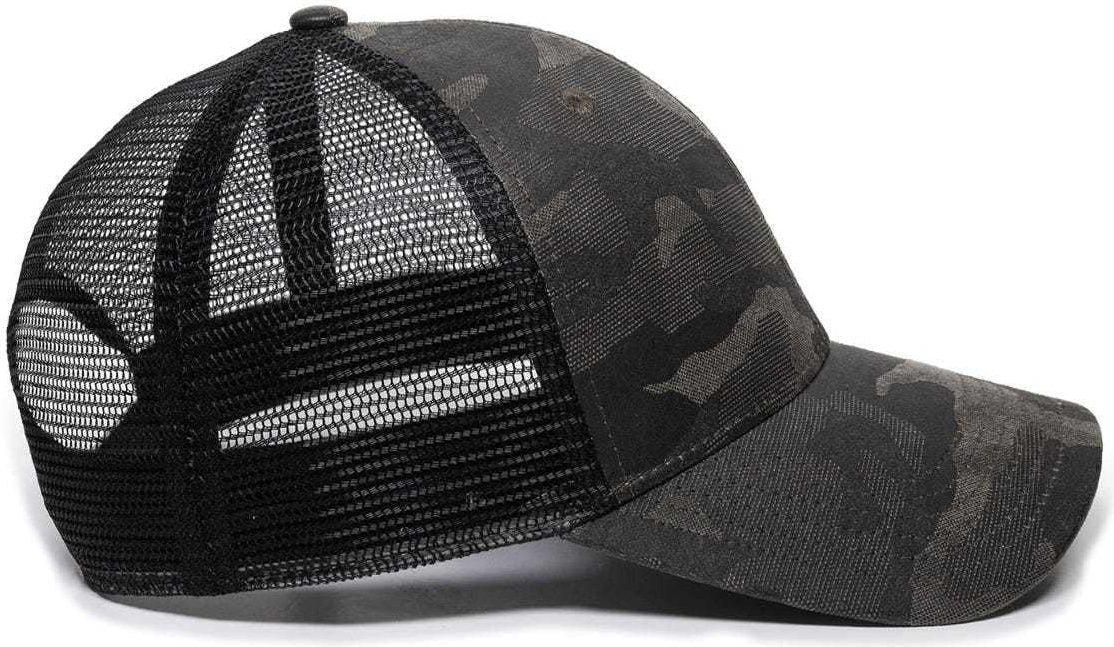 OC Sports OC802 Adjustable Etched Camo Canvas Front Panels Mesh Back Cap - Gray Black | HIT a Double