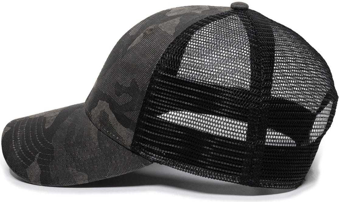 OC Sports OC802 Adjustable Etched Camo Canvas Front Panels Mesh Back Cap - Gray Black | HIT a Double