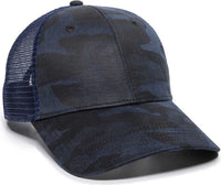 OC Sports OC802 Adjustable Etched Camo Canvas Front Panels Mesh Back Cap - Blue Navy | HIT a Double