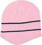 OTTO 100-630 100% Acrylic Knit Beanie with Stripes - Soft Pink Black - Pink Black / One Size Fits Most