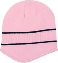 OTTO 100-630 100% Acrylic Knit Beanie with Stripes - Soft Pink Black - Pink Black / One Size Fits Most