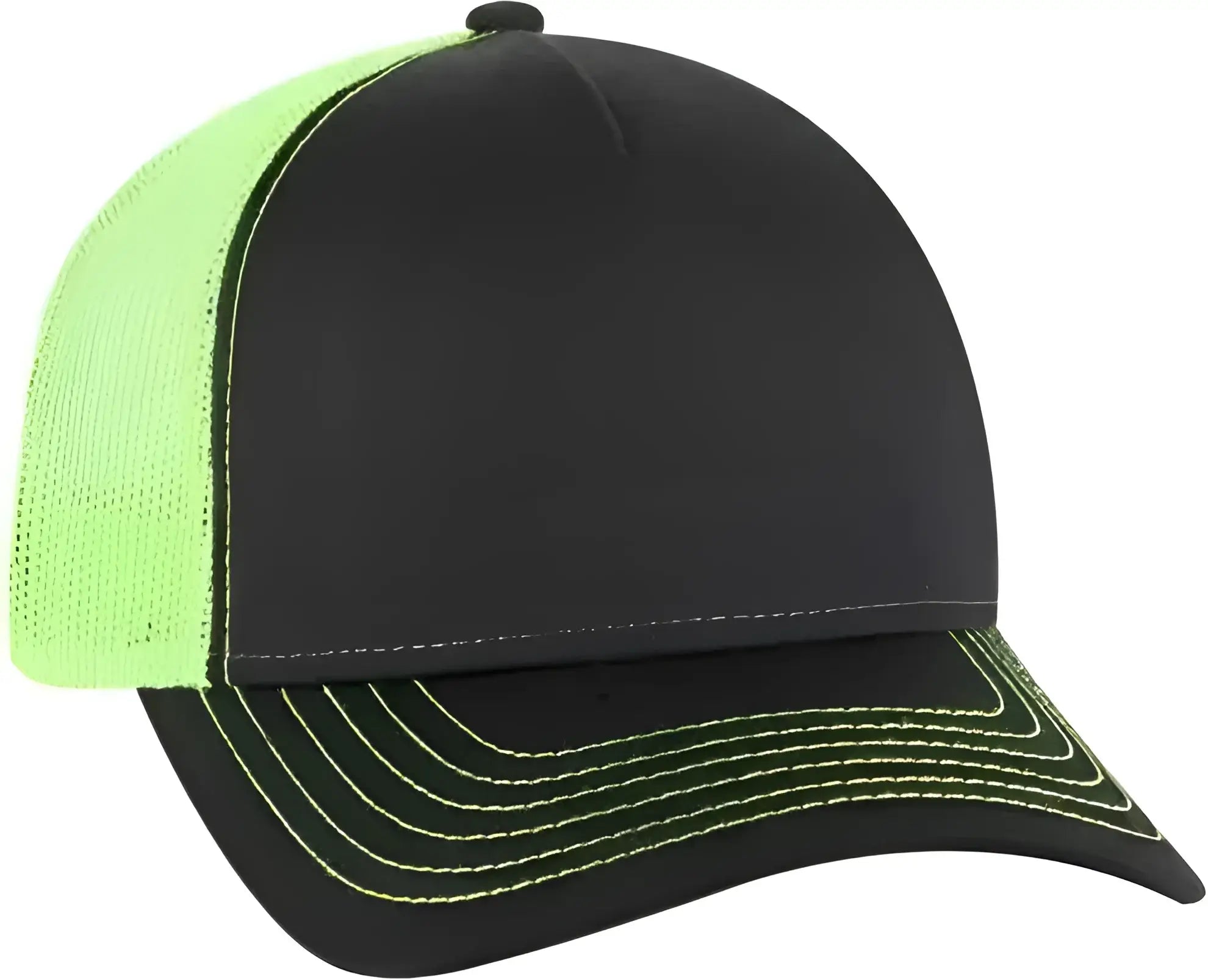 OTTO 102-1318 5 Panel Low Profile Mesh Back Trucker Cap - Black Black Neon Green - Black Green / One Size Fits Most