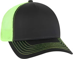 OTTO 102-1318 5 Panel Low Profile Mesh Back Trucker Cap - Black Black Neon Green - Black Green / One Size Fits Most