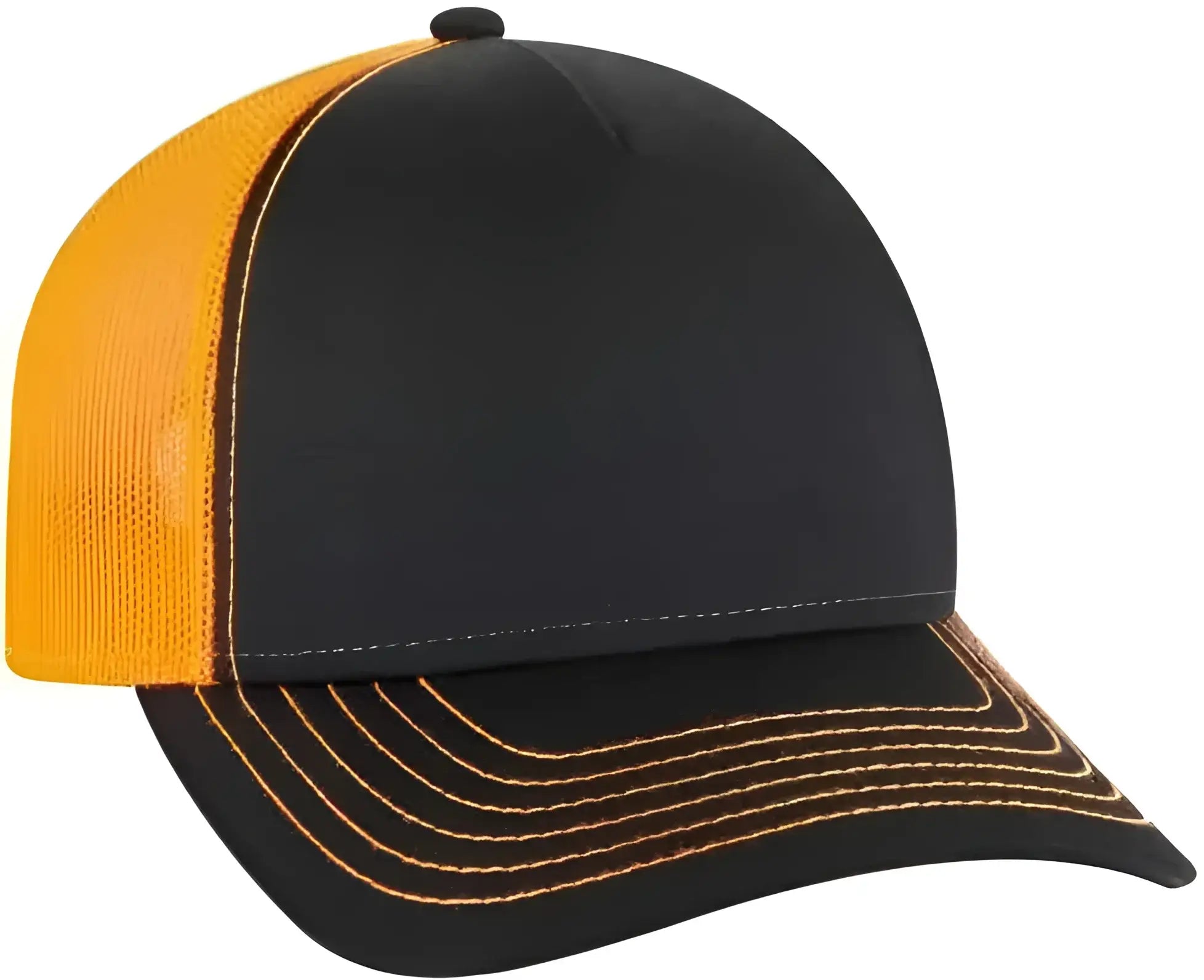 OTTO 102-1318 5 Panel Low Profile Mesh Back Trucker Cap - Black Black Neon Orange - Black Neon Orange / One Size Fits