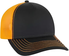 OTTO 102-1318 5 Panel Low Profile Mesh Back Trucker Cap - Black Black Neon Orange - Black Neon Orange / One Size Fits