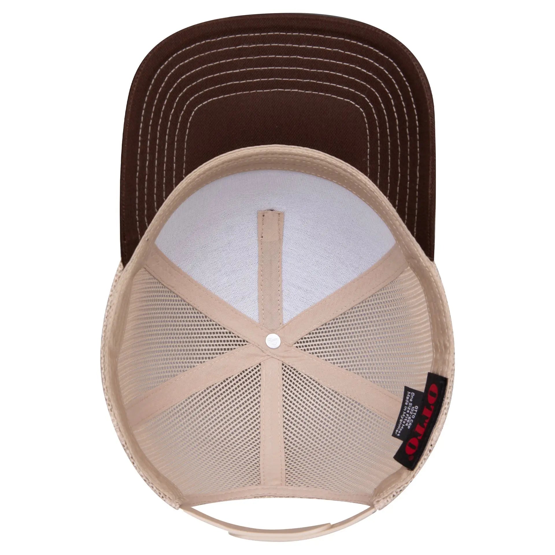 OTTO 102-664 5 Panel Low Profile Mesh Back Trucker Cap - Dk.Brn/Dk.Brn/Kha - Dk.Brn/Dk.Brn/Kha / 6 1/2’’ - 7 5/8’’