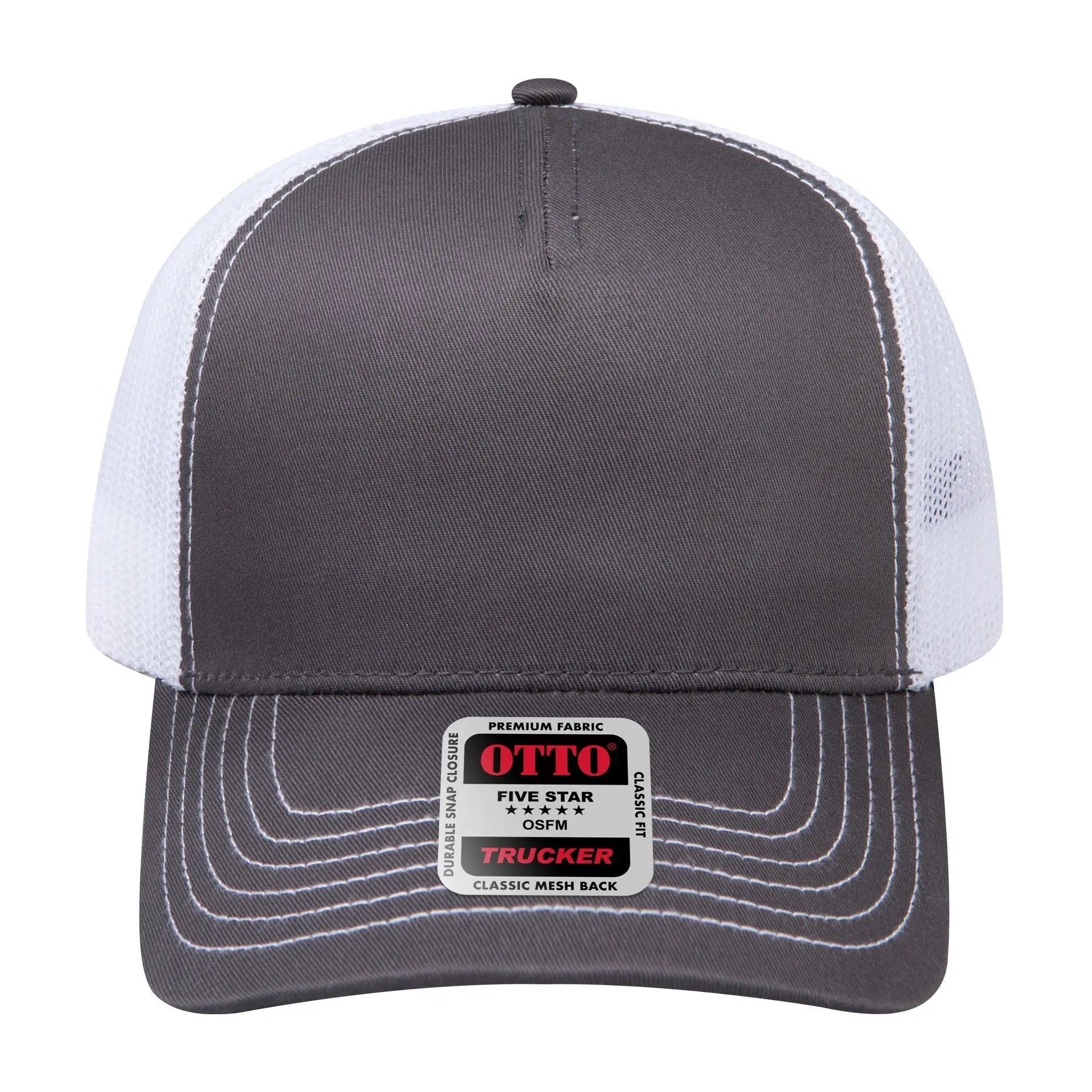 OTTO 102-664 5 Panel Low Profile Mesh Back Trucker Cap - Ch.Gry/Ch.Gry/Wht - Ch.Gry/Ch.Gry/Wht / 6 1/2’’ - 7 5/8’’