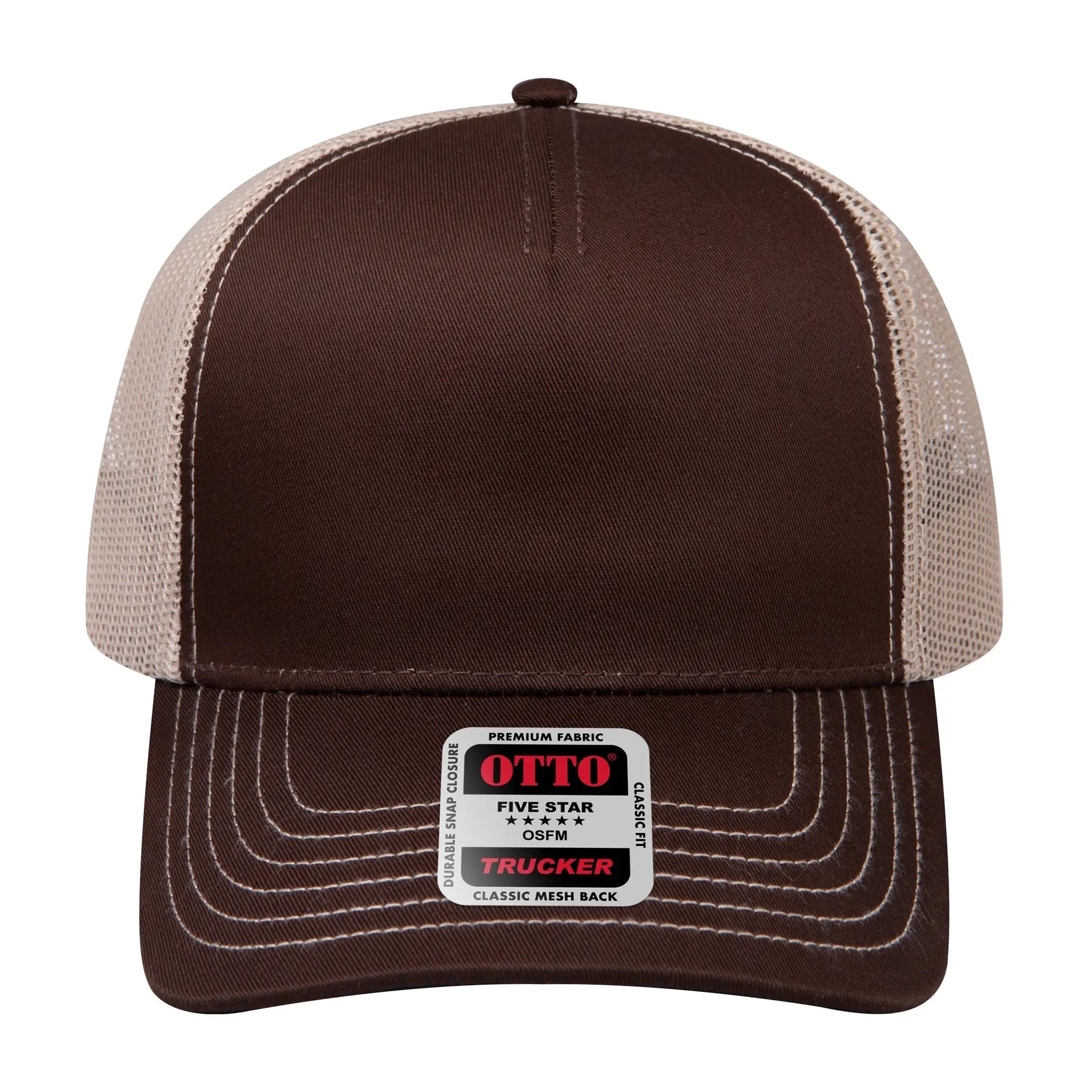 OTTO 102-664 5 Panel Low Profile Mesh Back Trucker Cap - Dk.Brn/Dk.Brn/Kha - Dk.Brn/Dk.Brn/Kha / 6 1/2’’ - 7 5/8’’