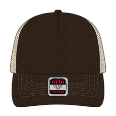 OTTO 102-664 5 Panel Low Profile Mesh Back Trucker Cap - Dk.Brn/Dk.Brn/Kha - Dk.Brn/Dk.Brn/Kha / 6 1/2’’ - 7 5/8’’