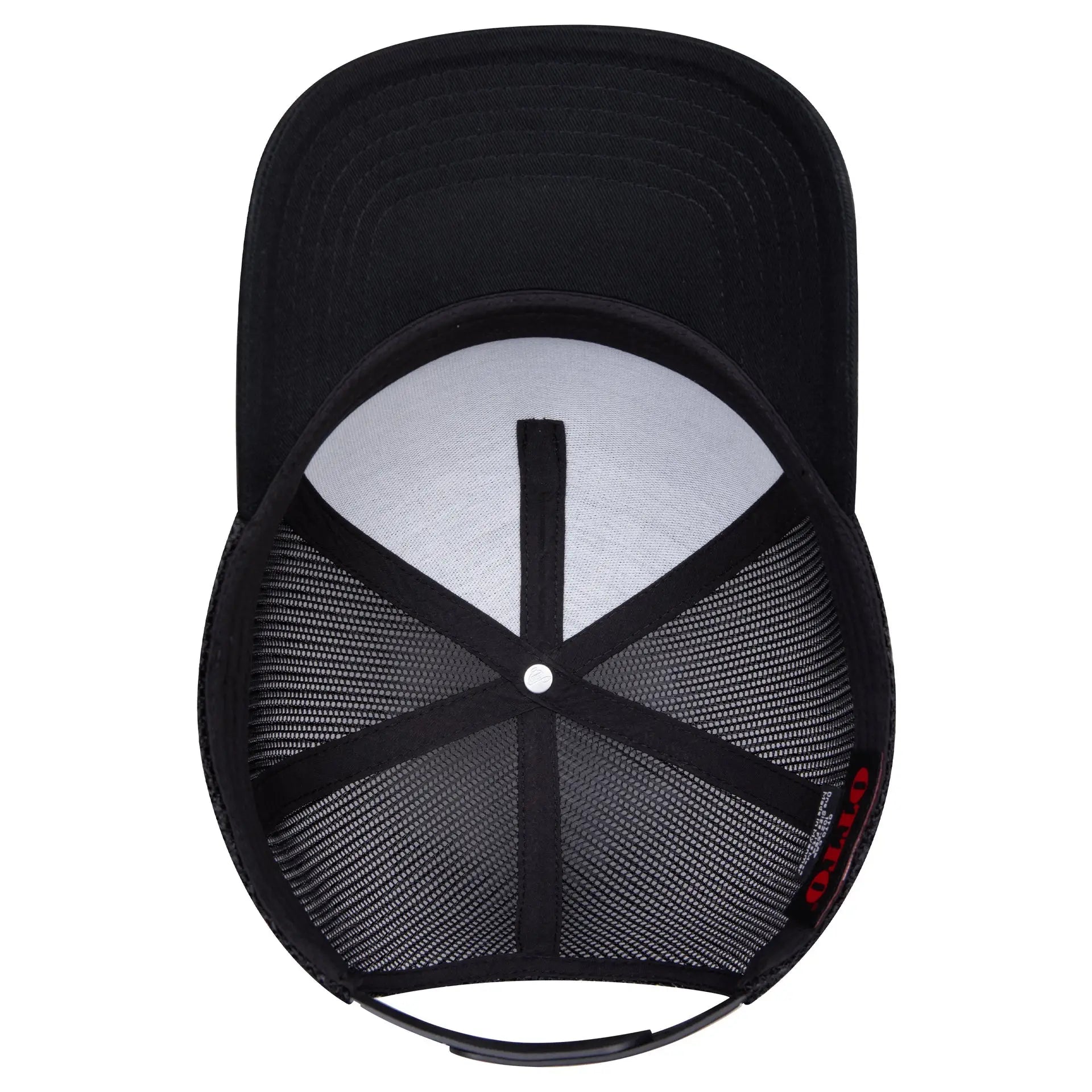 OTTO 102-664 5 Panel Low Profile Mesh Back Trucker Cap - Black - Black / 6 1/2’’ - 7 5/8’’