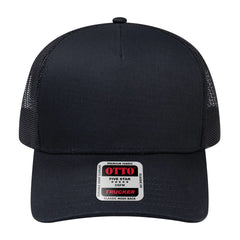 OTTO 102-664 5 Panel Low Profile Mesh Back Trucker Cap - Black - Black / 6 1/2’’ - 7 5/8’’