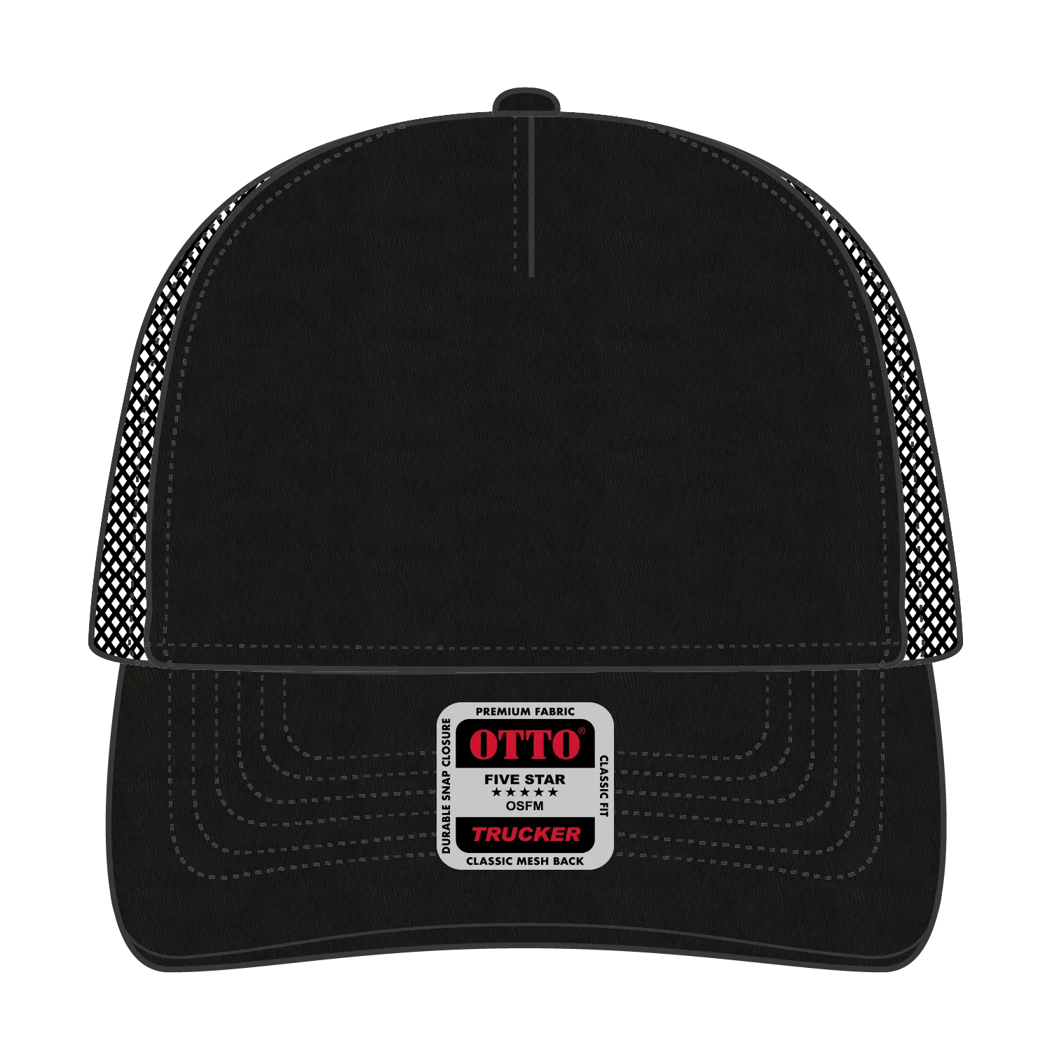 OTTO 102-664 5 Panel Low Profile Mesh Back Trucker Cap - Black - Black / 6 1/2’’ - 7 5/8’’