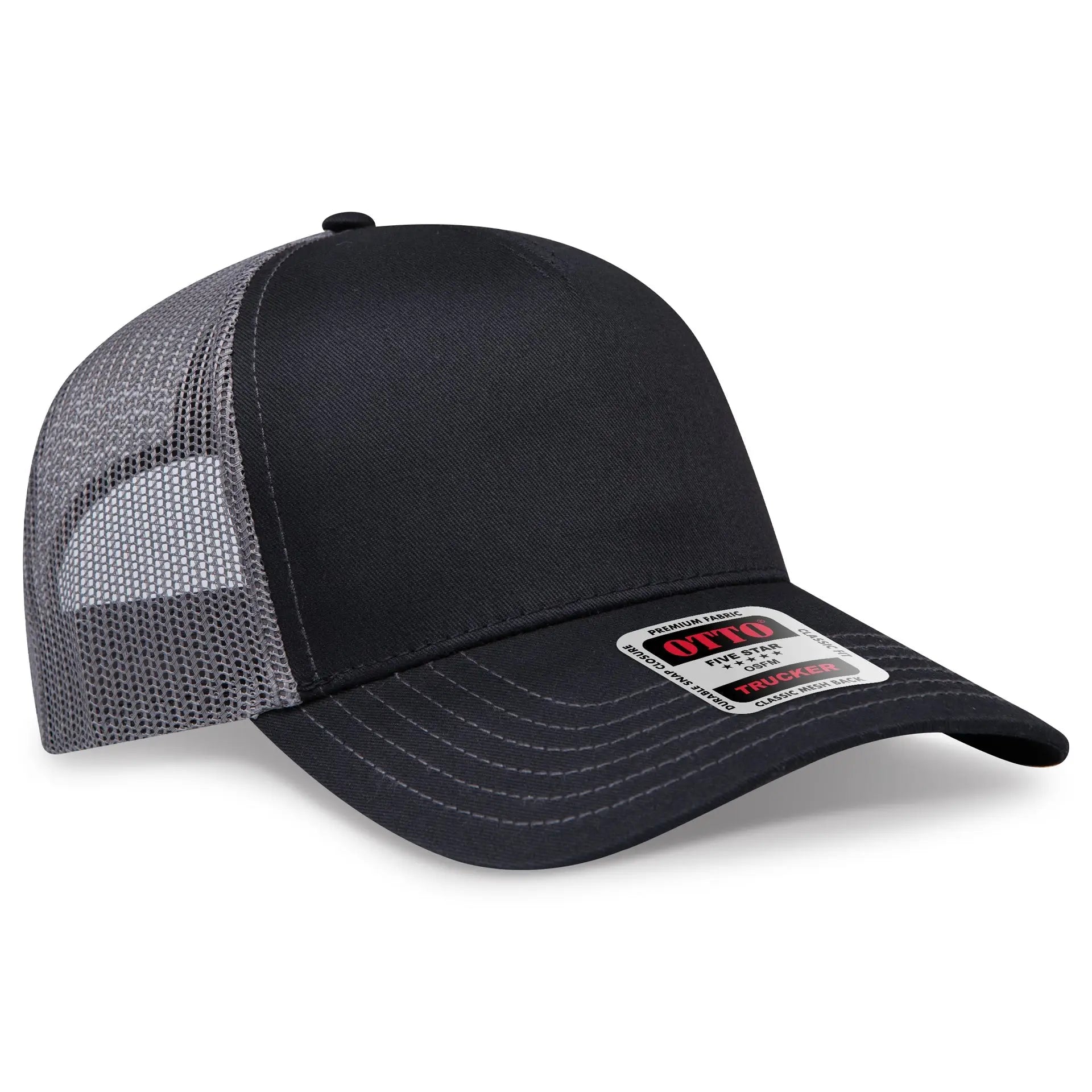 OTTO 102-664 5 Panel Low Profile Mesh Back Trucker Cap - Blk/Blk/Ch.Gry - Blk/Blk/Ch.Gry / 6 1/2’’ - 7 5/8’’