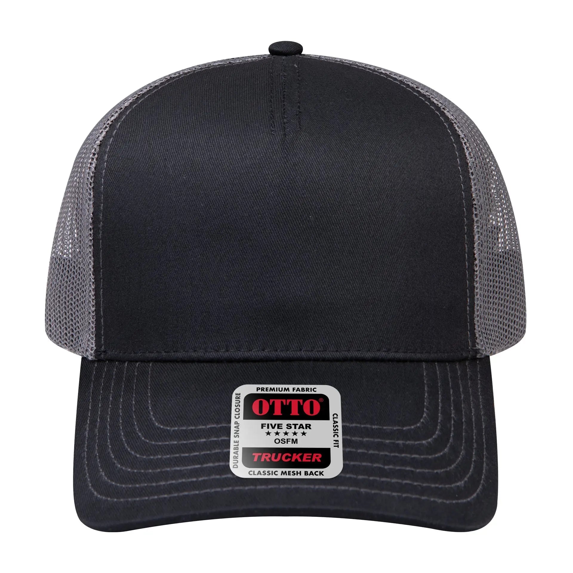 OTTO 102-664 5 Panel Low Profile Mesh Back Trucker Cap - Blk/Blk/Ch.Gry - Blk/Blk/Ch.Gry / 6 1/2’’ - 7 5/8’’