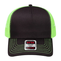 OTTO 102-664 5 Panel Low Profile Mesh Back Trucker Cap - Blk/Blk/N.Grn - Blk/Blk/N.Grn / 6 1/2’’ - 7 5/8’’