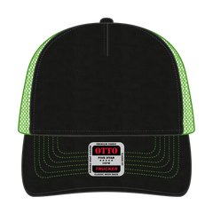 OTTO 102-664 5 Panel Low Profile Mesh Back Trucker Cap - Blk/Blk/N.Grn - Blk/Blk/N.Grn / 6 1/2’’ - 7 5/8’’
