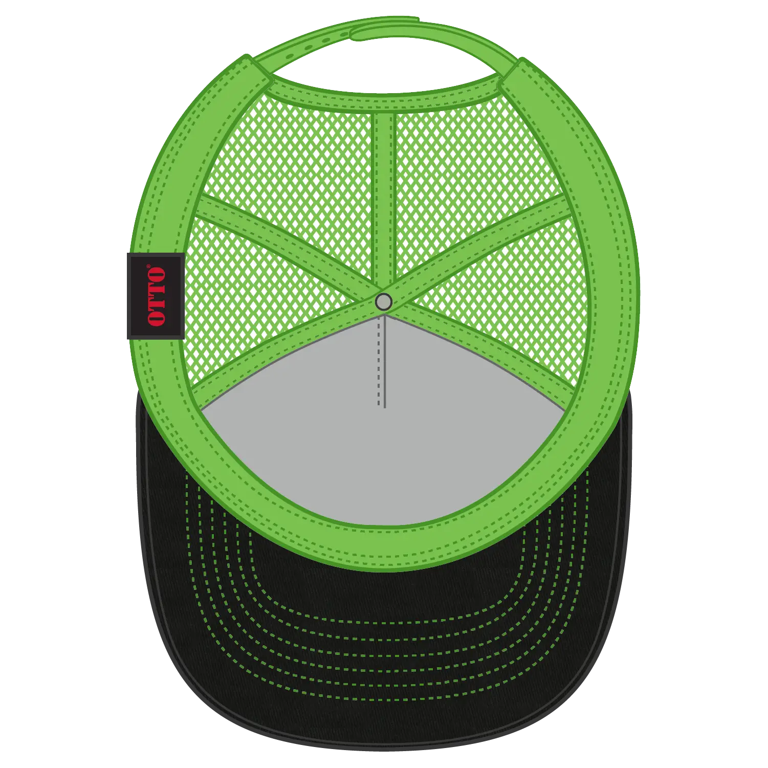 OTTO 102-664 5 Panel Low Profile Mesh Back Trucker Cap - Blk/Blk/N.Grn - Blk/Blk/N.Grn / 6 1/2’’ - 7 5/8’’