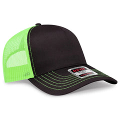 OTTO 102-664 5 Panel Low Profile Mesh Back Trucker Cap - Blk/Blk/N.Grn - Blk/Blk/N.Grn / 6 1/2’’ - 7 5/8’’