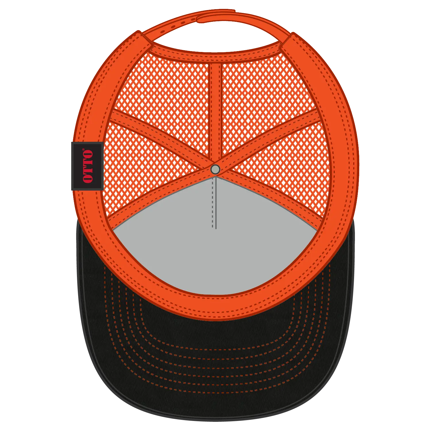OTTO 102-664 5 Panel Low Profile Mesh Back Trucker Cap - Blk/Blk/N Org - Blk/Blk/N Org / 6 1/2’’ - 7 5/8’’