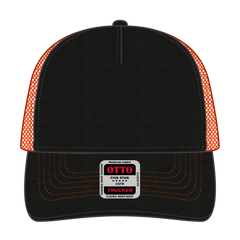 OTTO 102-664 5 Panel Low Profile Mesh Back Trucker Cap - Blk/Blk/N Org - Blk/Blk/N Org / 6 1/2’’ - 7 5/8’’