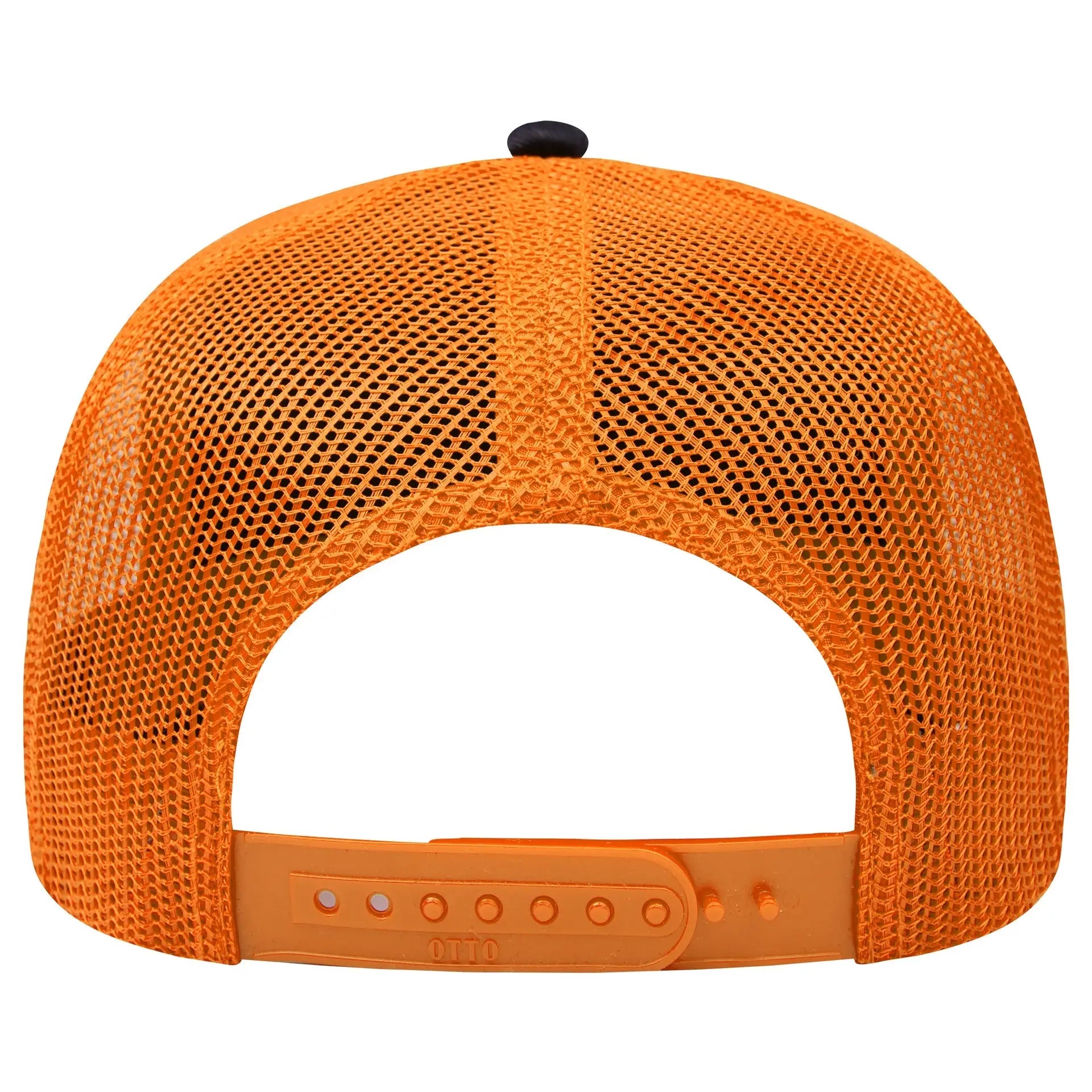 OTTO 102-664 5 Panel Low Profile Mesh Back Trucker Cap - Blk/Blk/N Org - Blk/Blk/N Org / 6 1/2’’ - 7 5/8’’