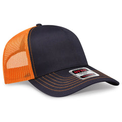 OTTO 102-664 5 Panel Low Profile Mesh Back Trucker Cap - Blk/Blk/N Org - Blk/Blk/N Org / 6 1/2’’ - 7 5/8’’
