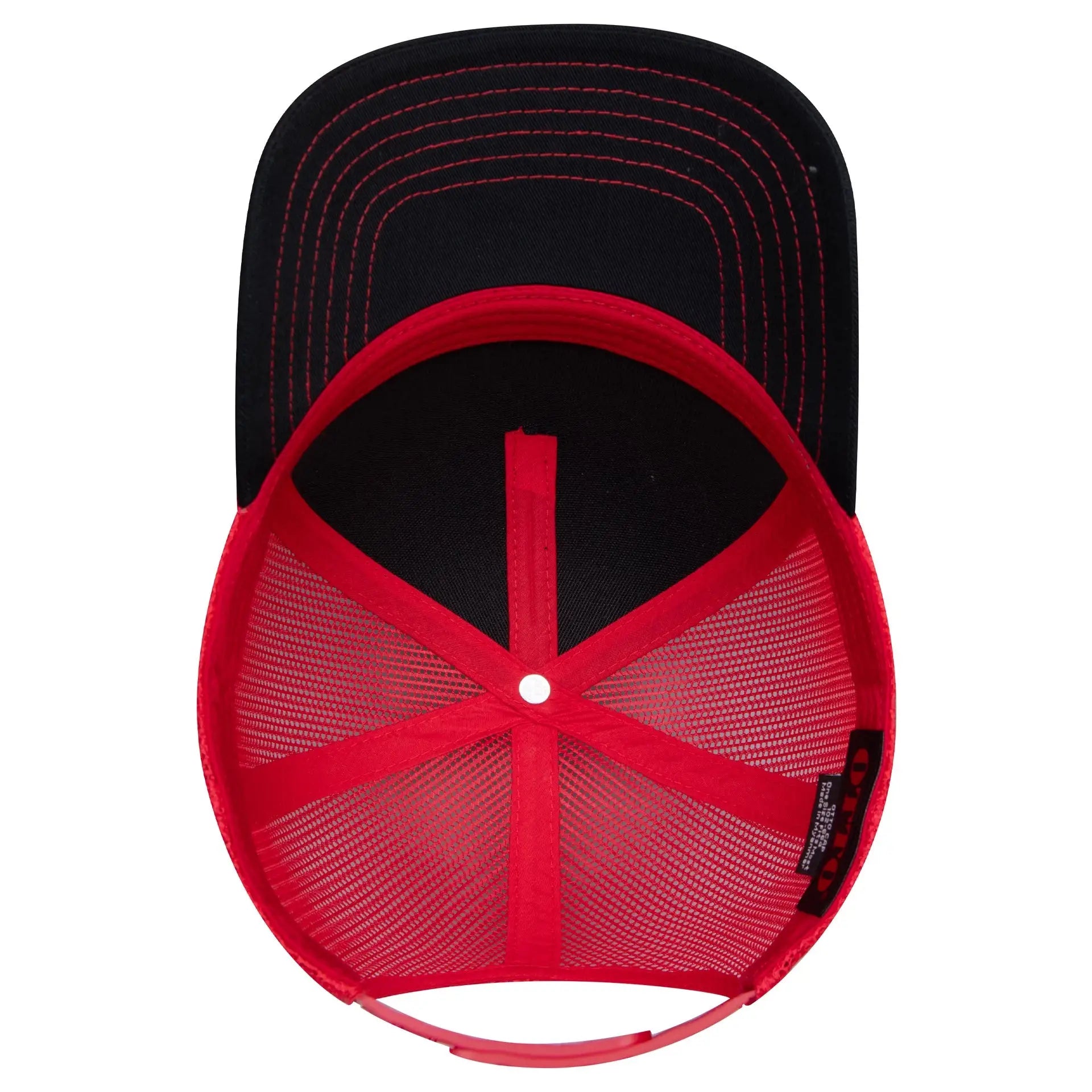 OTTO 102-664 5 Panel Low Profile Mesh Back Trucker Cap - Blk/Blk/Red - Blk/Blk/Red / 6 1/2’’ - 7 5/8’’