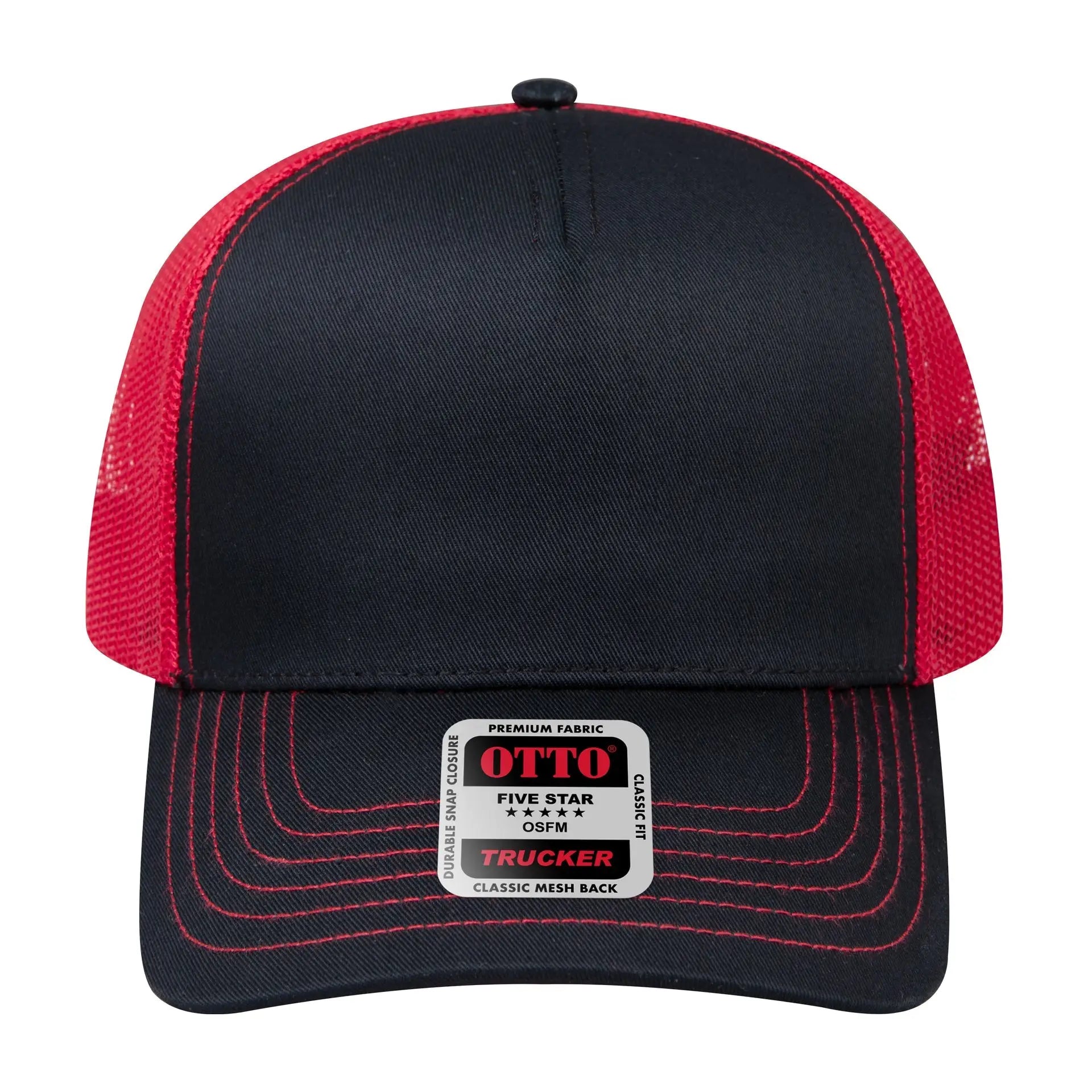 OTTO 102-664 5 Panel Low Profile Mesh Back Trucker Cap - Blk/Blk/Red - Blk/Blk/Red / 6 1/2’’ - 7 5/8’’