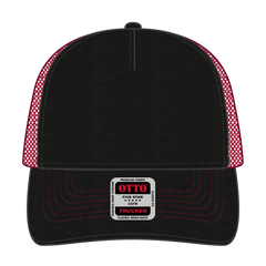 OTTO 102-664 5 Panel Low Profile Mesh Back Trucker Cap - Blk/Blk/Red - Blk/Blk/Red / 6 1/2’’ - 7 5/8’’