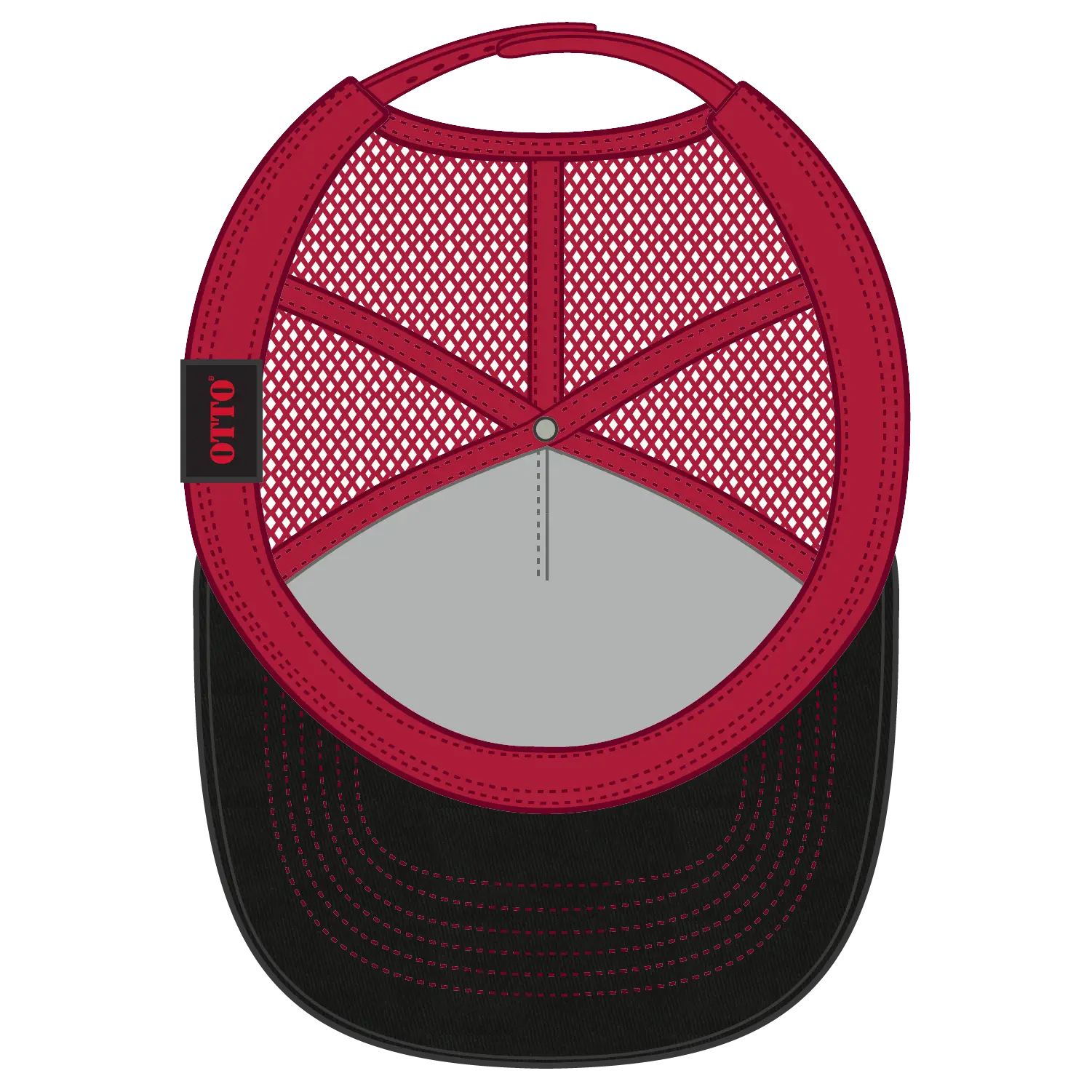 OTTO 102-664 5 Panel Low Profile Mesh Back Trucker Cap - Blk/Blk/Red - Blk/Blk/Red / 6 1/2’’ - 7 5/8’’