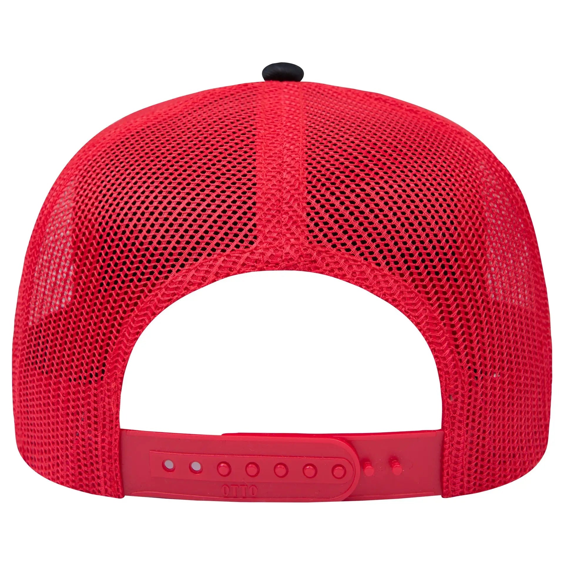 OTTO 102-664 5 Panel Low Profile Mesh Back Trucker Cap - Blk/Blk/Red - Blk/Blk/Red / 6 1/2’’ - 7 5/8’’