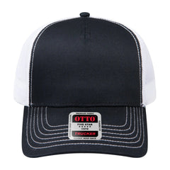 OTTO 102-664 5 Panel Low Profile Mesh Back Trucker Cap - Blk/Blk/Wht - Blk/Blk/Wht / 6 1/2’’ - 7 5/8’’