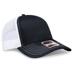 OTTO 102-664 5 Panel Low Profile Mesh Back Trucker Cap - Blk/Blk/Wht - Blk/Blk/Wht / 6 1/2’’ - 7 5/8’’
