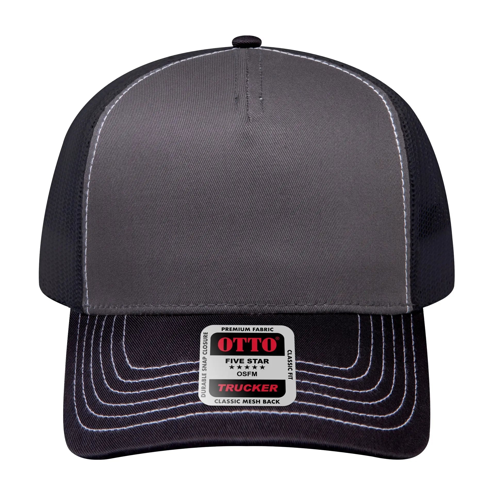 OTTO 102-664 5 Panel Low Profile Mesh Back Trucker Cap - Blk/Ch.Gry/Blk - Blk/Ch.Gry/Blk / 6 1/2’’ - 7 5/8’’