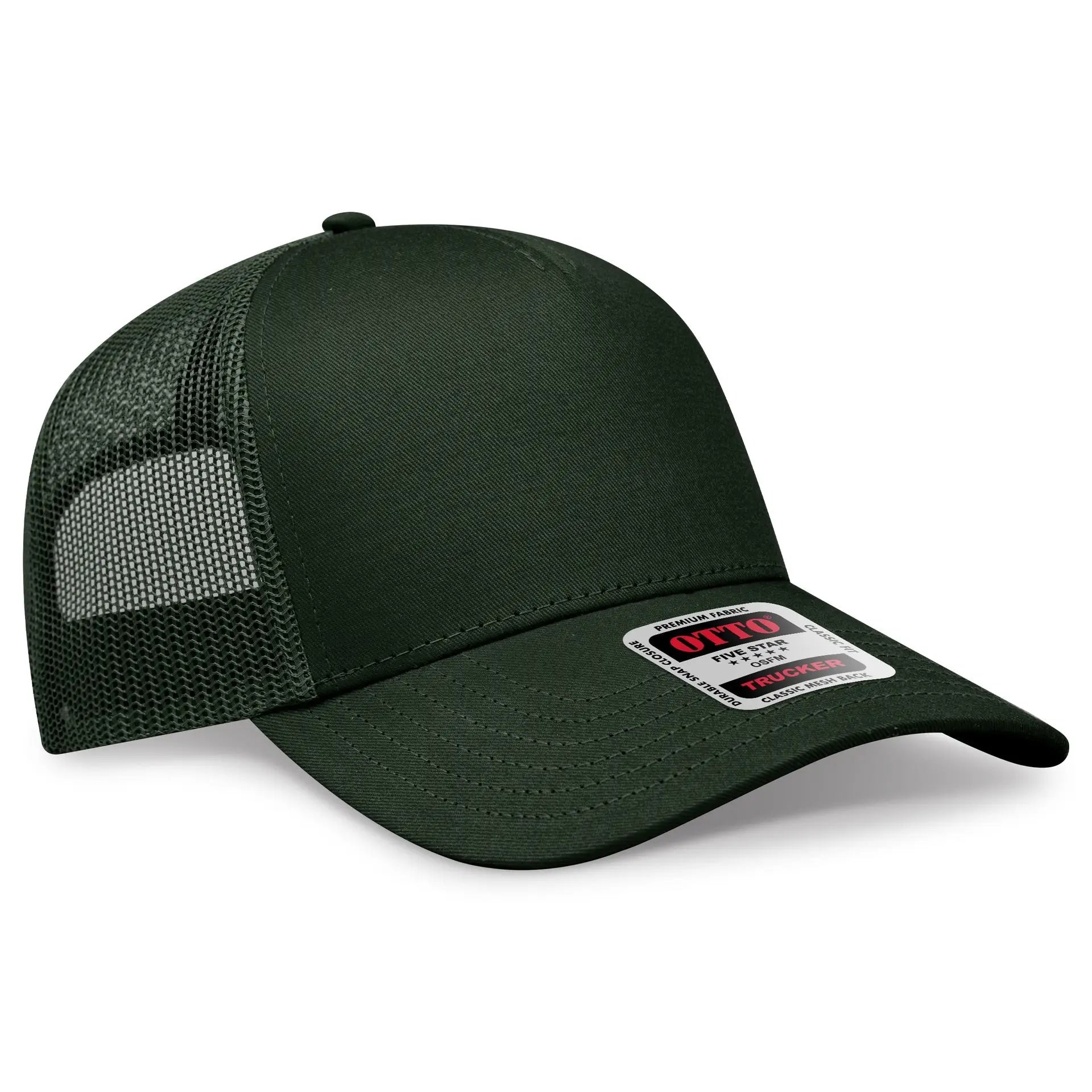 OTTO 102-664 5 Panel Low Profile Mesh Back Trucker Cap - Dk. Green - Dk. Green / 6 1/2’’ - 7 5/8’’